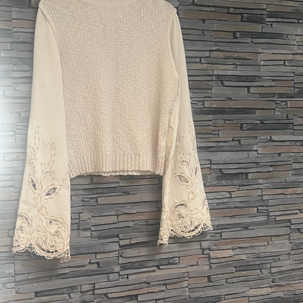 Anthropologie Textured Cream Knit Sweater
